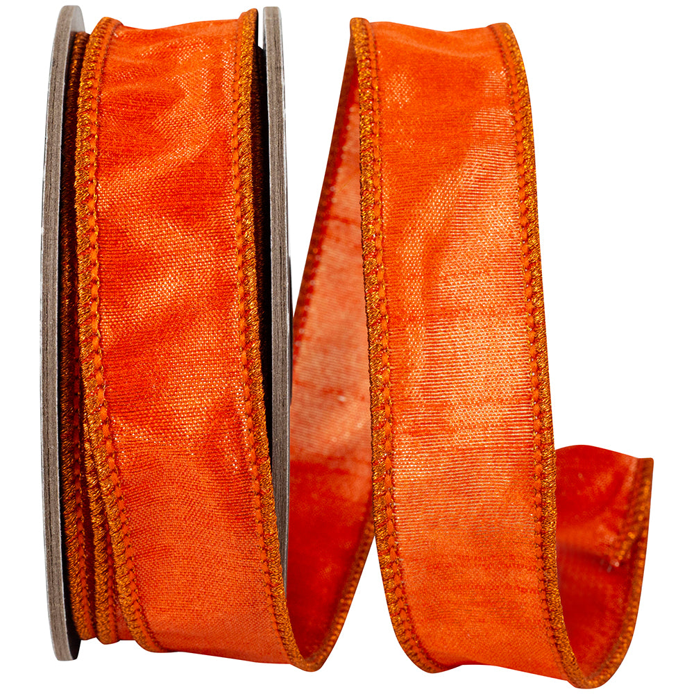 Flame 1 Inch Shimmer Crepe Dupioni Wired Edge Ribbon for Wreaths & Bows