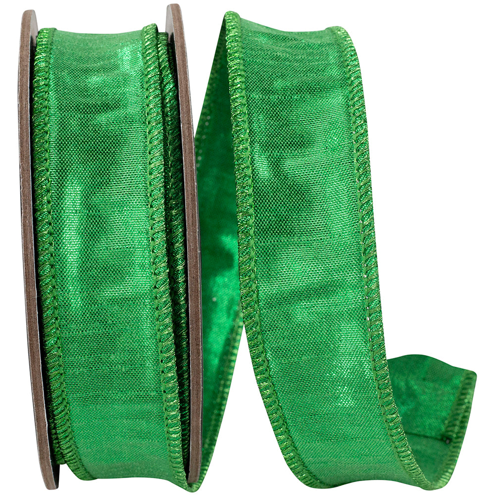 Emerald 1 Inch Shimmer Crepe Dupioni Wired Edge Ribbon for Wreaths & Bows