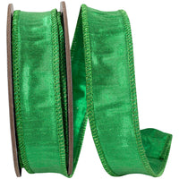 Emerald 1 Inch Shimmer Crepe Dupioni Wired Edge Ribbon for Wreaths & Bows