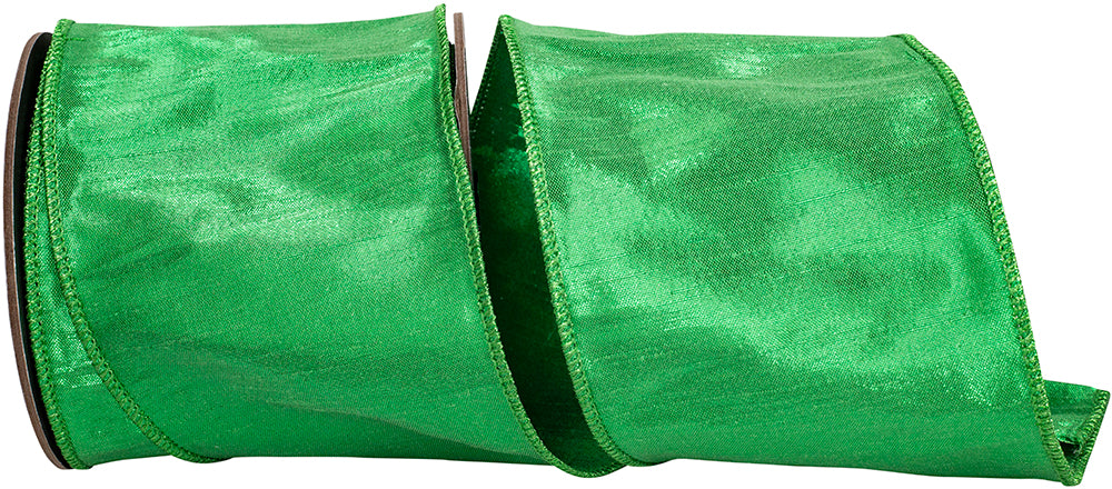 Emerald 4 Inch Shimmer Crepe Dupioni Wired Edge Ribbon for Wreaths & Bows