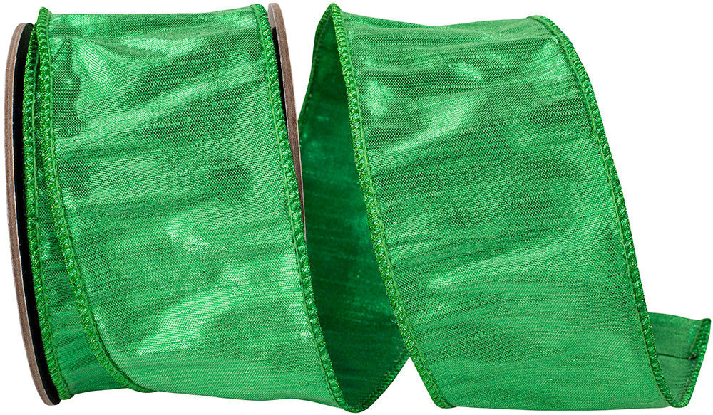 Emerald 2-1 2 Inch Shimmer Crepe Dupioni Wired Edge Ribbon for Wreaths & Bows