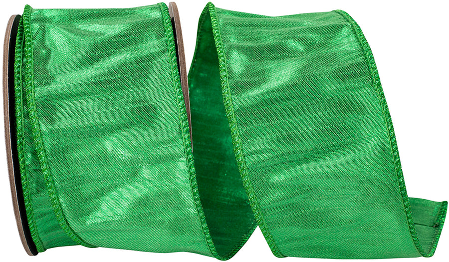 Emerald 2-1 2 Inch Shimmer Crepe Dupioni Wired Edge Ribbon for Wreaths & Bows