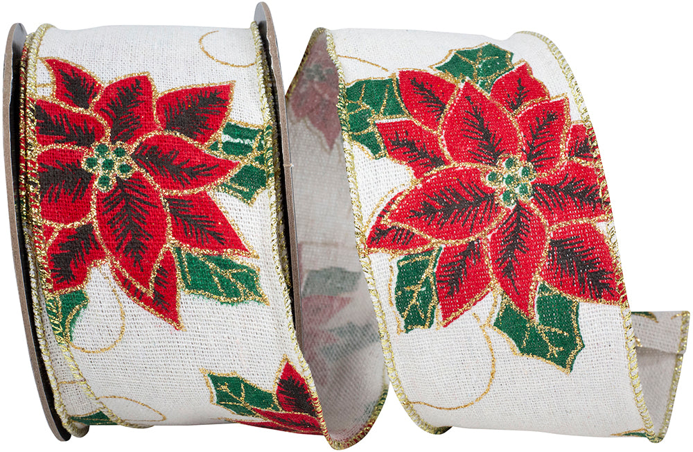 Multi 2-1 2 Inch Poinsettia Soft Linen Sparkle Wired Edge Ribbon for Wreaths & Bows