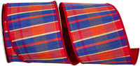 Plaid Dupioni Wired Edge Ribbon Red Royal 4 Inch 10Yds