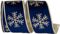 Navy Gold Glitter Snowflake Wired Edge Ribbon 2-1/2 Inch