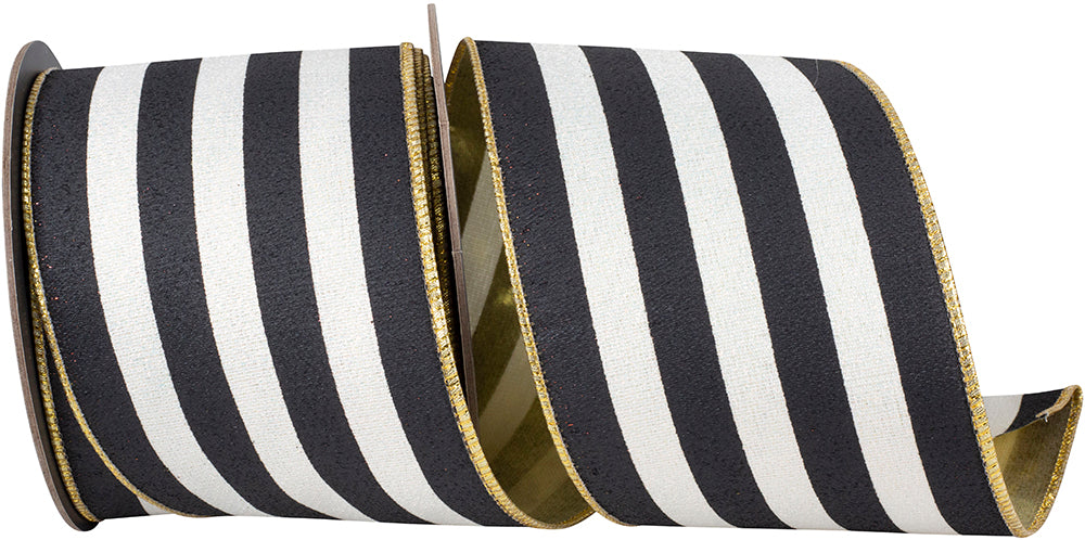 Striped Black White 4 Inch Wired Edge Ribbon for Bows