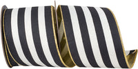 Striped Black White 4 Inch Wired Edge Ribbon for Bows