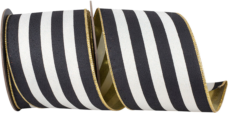 Striped Black White 4 Inch Wired Edge Ribbon for Bows