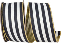 Striped Black White Wired Edge Ribbon 2-1/2 Inch 10Yds