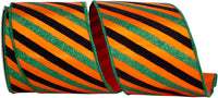 Orange 4 Inch Bold Seasonal Diagonal Striped Satin Fused Backed Wired Edge Ribbon for Wreaths & Bows