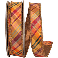 Copper Diagonal Plaid Wired Edge Ribbon 1 Inch for Bows
