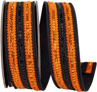 Black Orange 1-1 2 Inch Trimming Lines Deluxe Fused Backed Wired Edge Ribbon for Wreaths & Bows