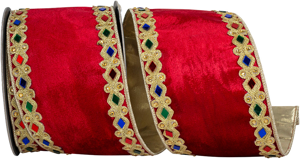 Red Velvet Plush Wired Edge Ribbon 4 Inch for Wreaths