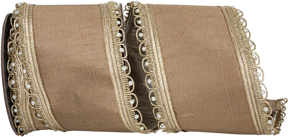 Taupe 4 Inch Wired Edge Ribbon for Wreaths and Bows