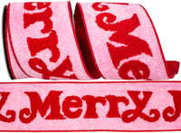 Pink Red 4 Inch Textured Embroidery Merry Fused Dupioni Backed Wired Edge Ribbon for Wreaths & Bows