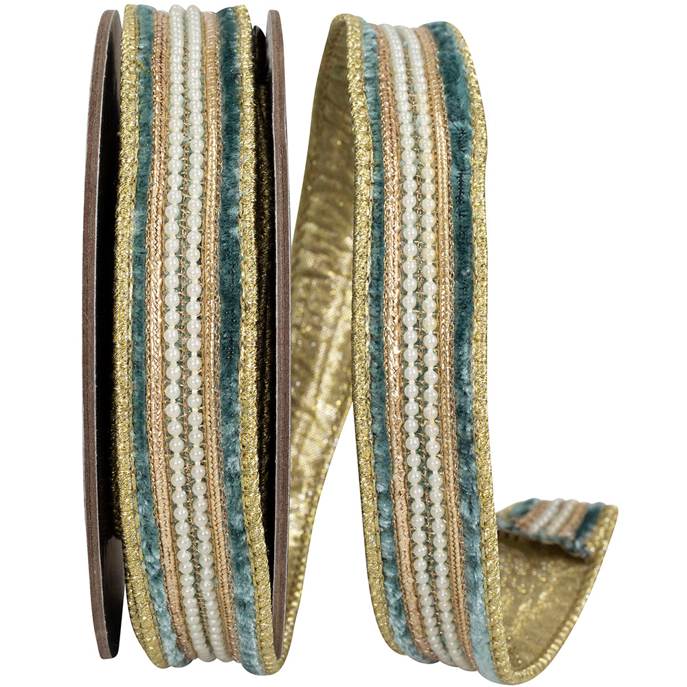 Slate Velvet Trim Wired Edge Ribbon 1 Inch for Wreaths