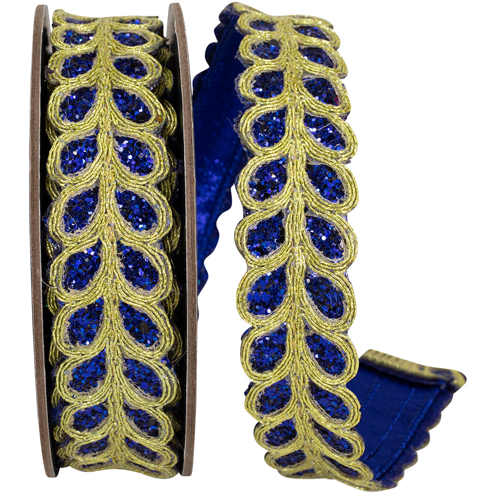 Royal Glitter Embroidery Trim Ribbon 1-1/8 Inch Metallic