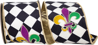 Fleur De Lis Embroidery Black White 4 Inch Ribbon