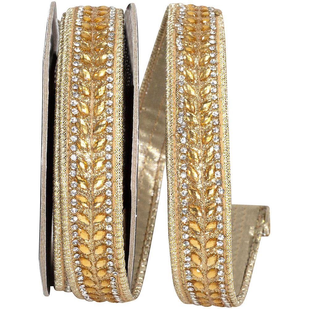 Champagne Metallic Glitz Wired Edge Ribbon 7/8 Inch