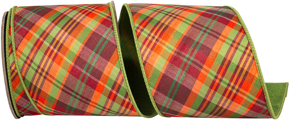 Sage Diagonal Fused Dupioni Wired Edge Ribbon 4 Inch