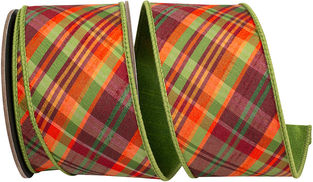 Plaid Tierra Sage Diagonal Wired Edge Ribbon 2-1/2 Inch