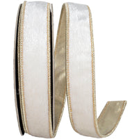 Snowfall Velvet Plush Ribbon White Gold 1 Inch for Bows