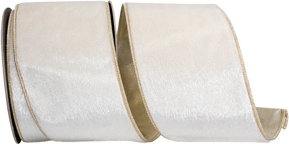 Velvet Plush Snowfall Ribbon White Gold 4 Inch for Bows