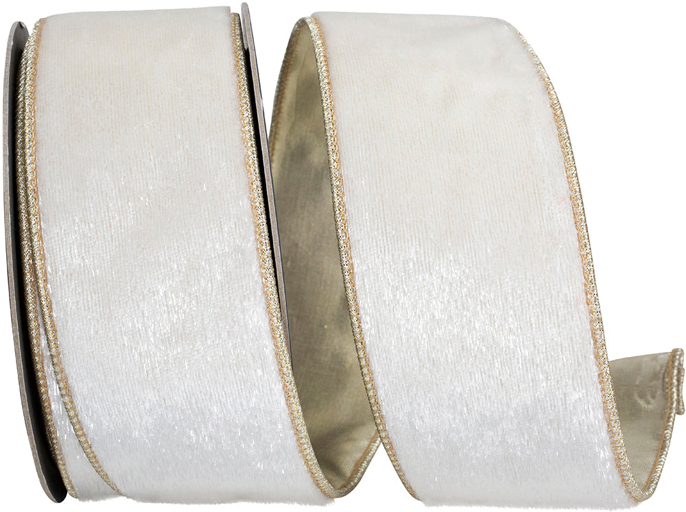 White Gold Velvet Plush Ribbon 2-1/2 Inch for Wreaths