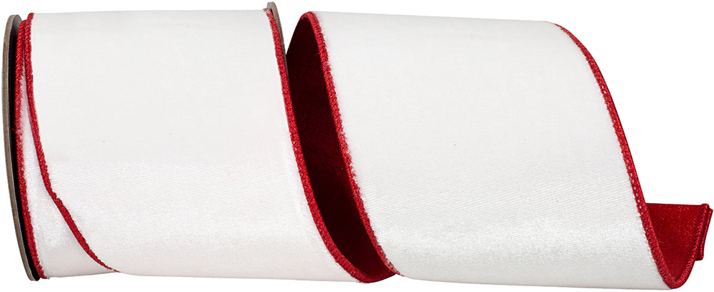 4 Inch White Red Velvet Plush Wired Edge Ribbon for Bows