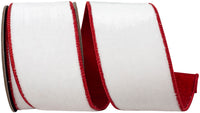 Velvet Plush White Red Wired Edge Ribbon 2-1/2 Inch
