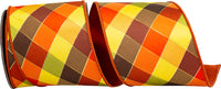 Rust 4 Inch Tierra Sparkle Diagonal Check Fused Backed Wired Edge Ribbon for Wreaths & Bows