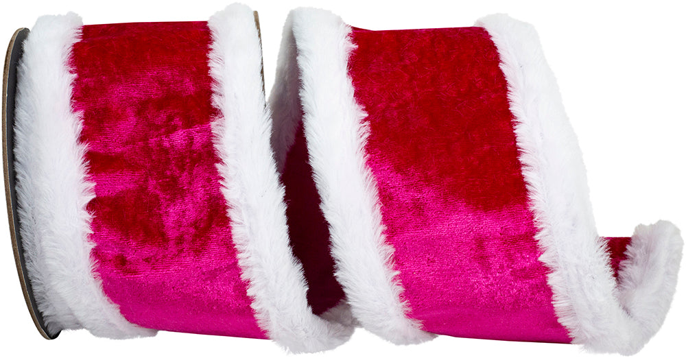 Fuchsia White 4 Inch Plush Velvet Furry Trimming Ribbon