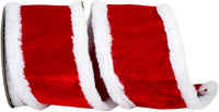 Red White 4 Inch Santas Style Plush Velvet Furry Trimming Wired Edge Ribbon for Wreaths & Bows