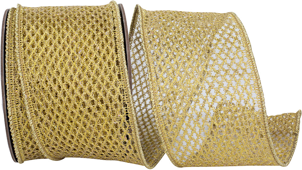 Gold 4 Inch Wired Edge Metallic Chain Link Ribbon
