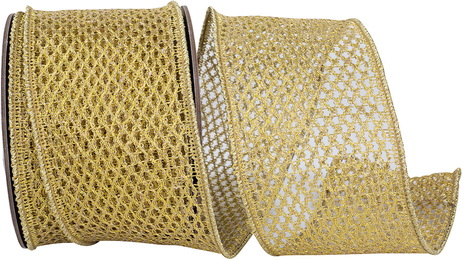 Gold 4 Inch Wired Edge Metallic Chain Link Ribbon