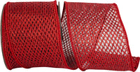 Red 4 Inch Metallic Chain Link Net Wired Edge Ribbon