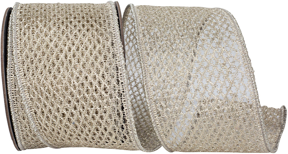 Platinum Antique Metallic Chain Link Net Ribbon 4 Inch