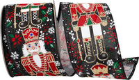 Black 2-1 2 Inch Nutcracker Sparkle Holiday Wired Edge Ribbon for Wreaths & Bows