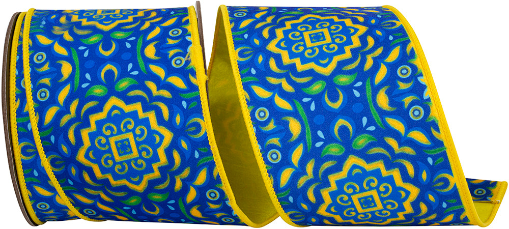 Mossaic Mediterraneo 4 Inch Dupioni Wired Edge Ribbon Royal Yellow