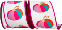 Fuchsia White 4 Inch Wired Edge Ribbon for Wreaths and Bows