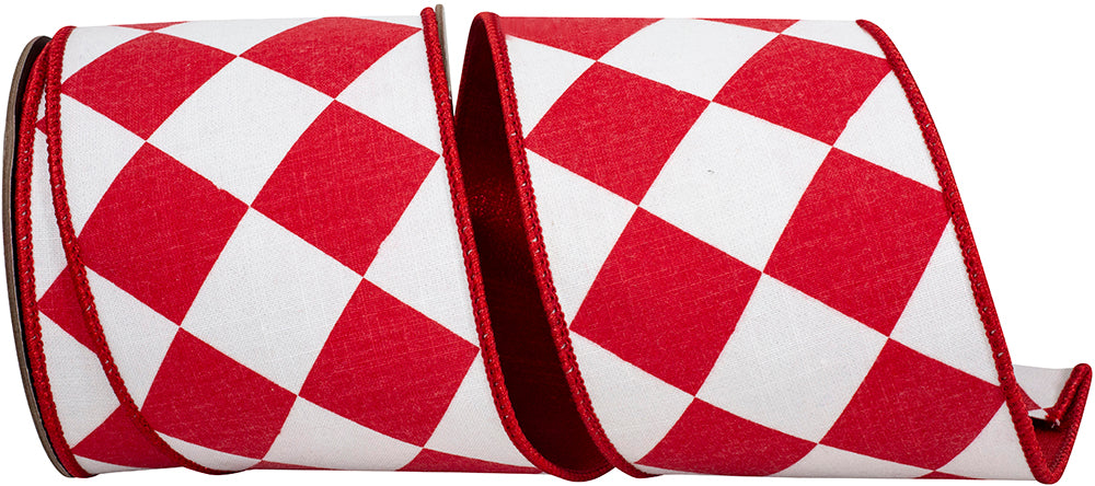 Grand Diamond Metallic Dupioni Ribbon White Red 4 Inch