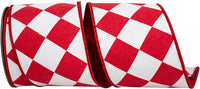 Grand Diamond Metallic Dupioni Ribbon White Red 4 Inch