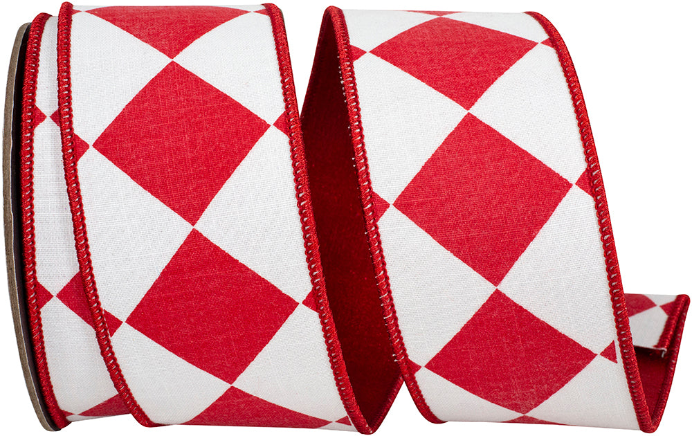 Grand Diamond Metallic Dupioni Ribbon White Red 2-1/2 Inch