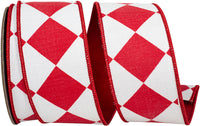 Grand Diamond Metallic Dupioni Ribbon White Red 2-1/2 Inch