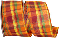 Orange 2-1/2 Inch Linen Plaid Wired Edge Ribbon