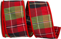 Bold Plaid Red Dupioni Wired Edge Ribbon 2-1/2 Inch