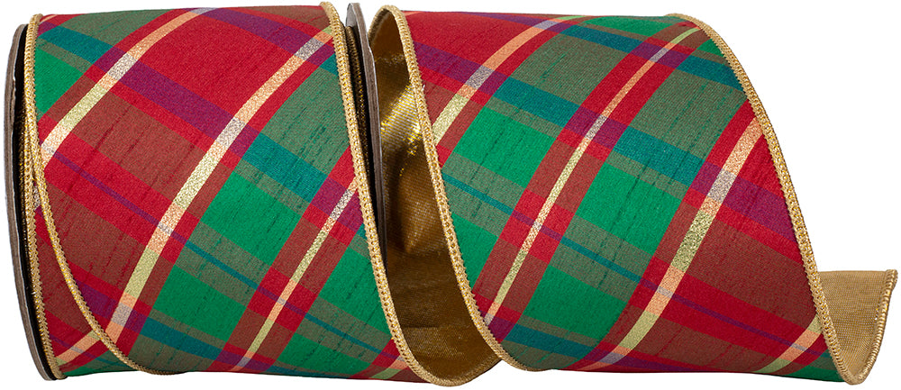Christmas Striped Gold Metallic Ribbon Red Green 4 Inch