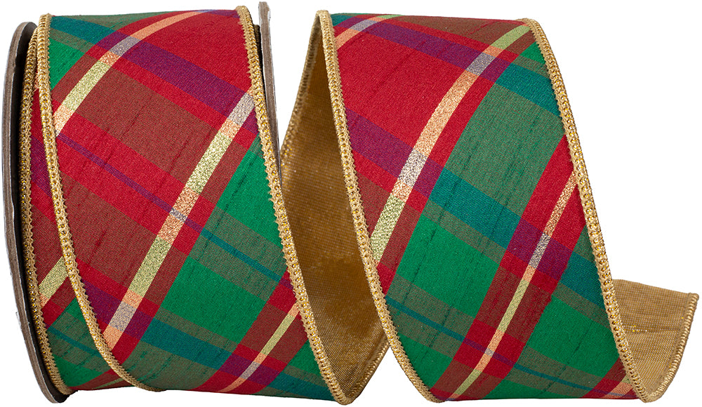 Red Green Diagonal Tradition Christmas Striped Ribbon 2-1/2 Inch