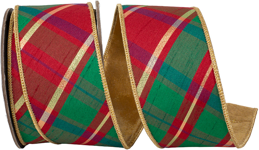 Red Green Diagonal Tradition Christmas Striped Ribbon 2-1/2 Inch
