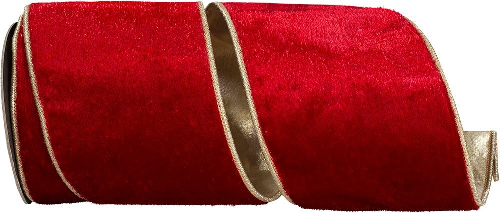 Scarlet Gold 4 Inch Wired Edge Tinsel Velvet Ribbon